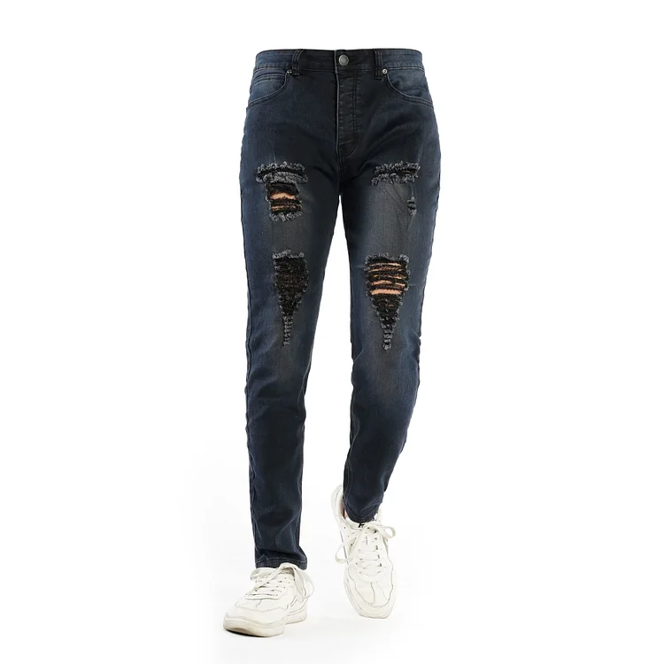 black ripped men's slim jean's luxury jeans