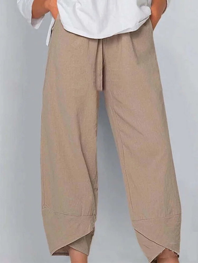 Solid Crop Pocket Side Casual Pants