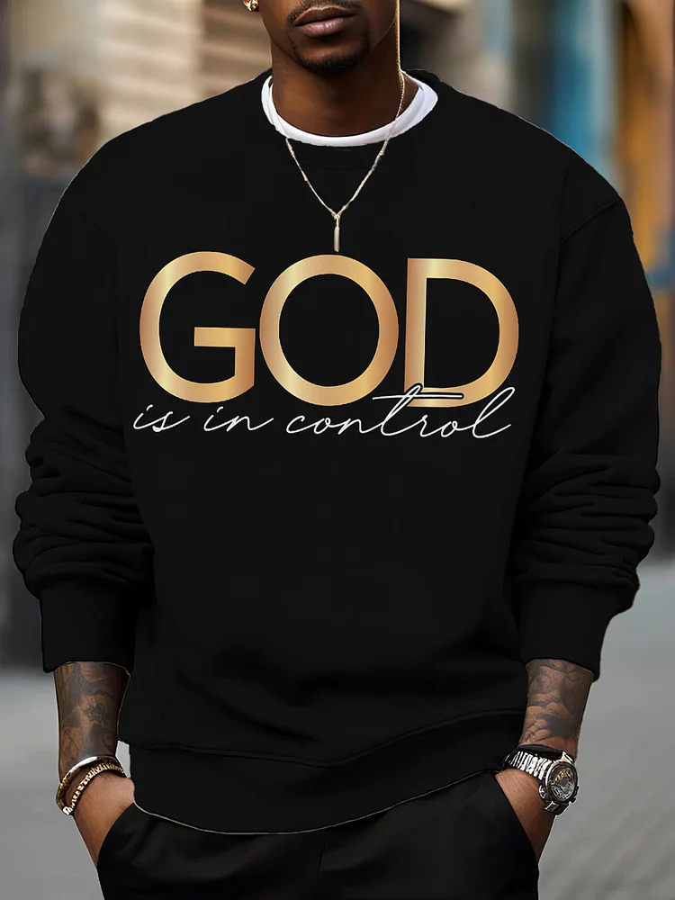 Men's God Is In Control Print Cotton Casual Sweatshirt