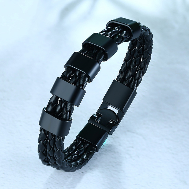 Black Braided Leather Custom Beads Men S Bracelets For Him Best Gift