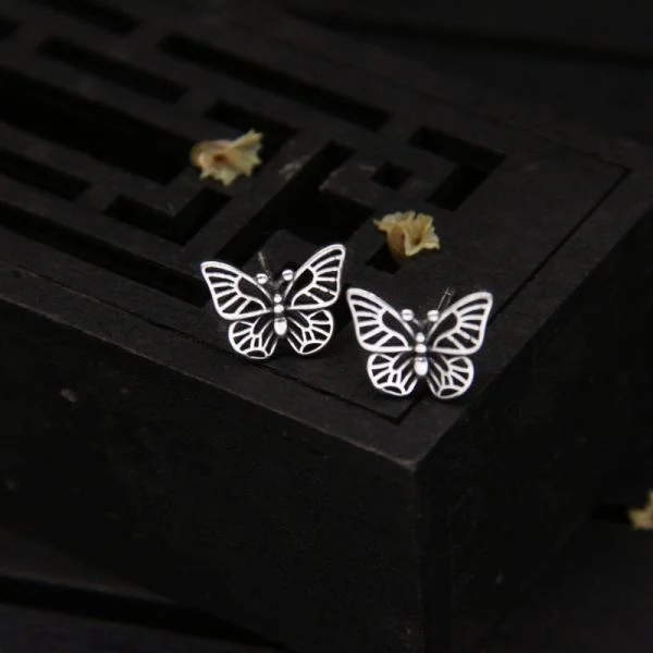 Sterling Silver Retro Butterfly Earrings