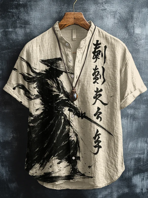 Men's Samurai Ink Art Print Casual Shirt