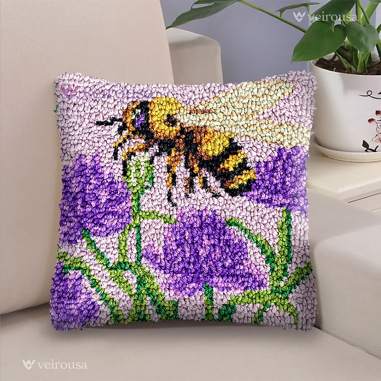Lavenders and Bee Latch Hook Pillow Kit for Adult, Beginner and Kid veirousa