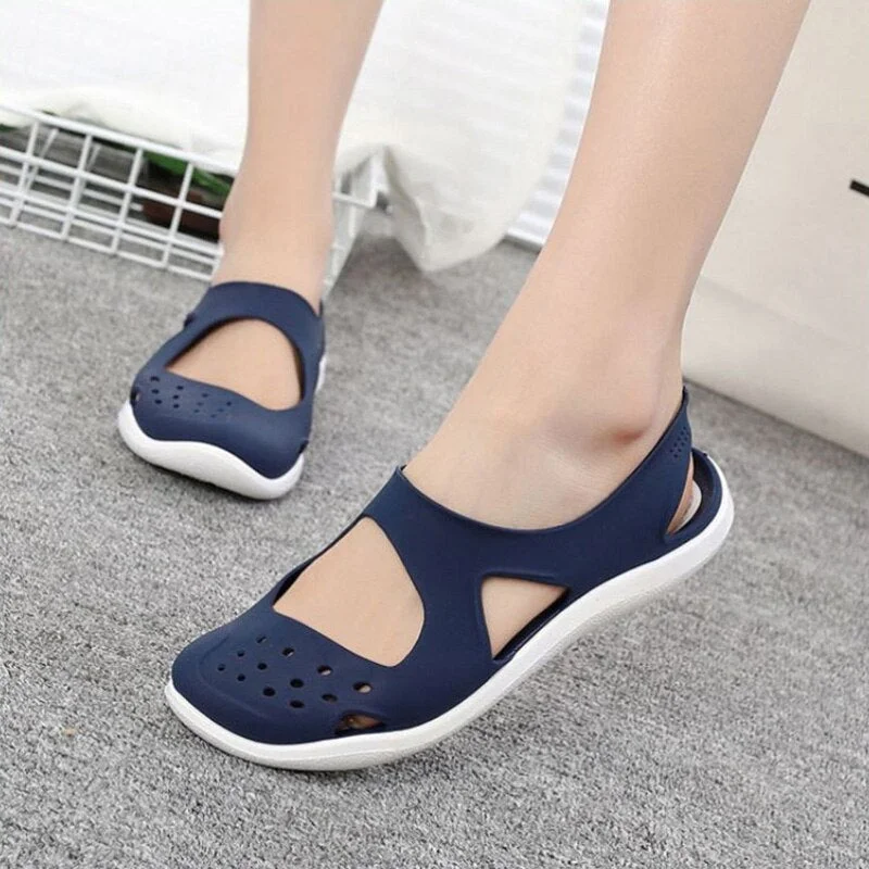 Breakj Women Sandals Soft Flat Jelly Shoes Slip On Female Casual Girl Sandals Hollow Out Mesh Flats Beach Shoes New 531 425-0