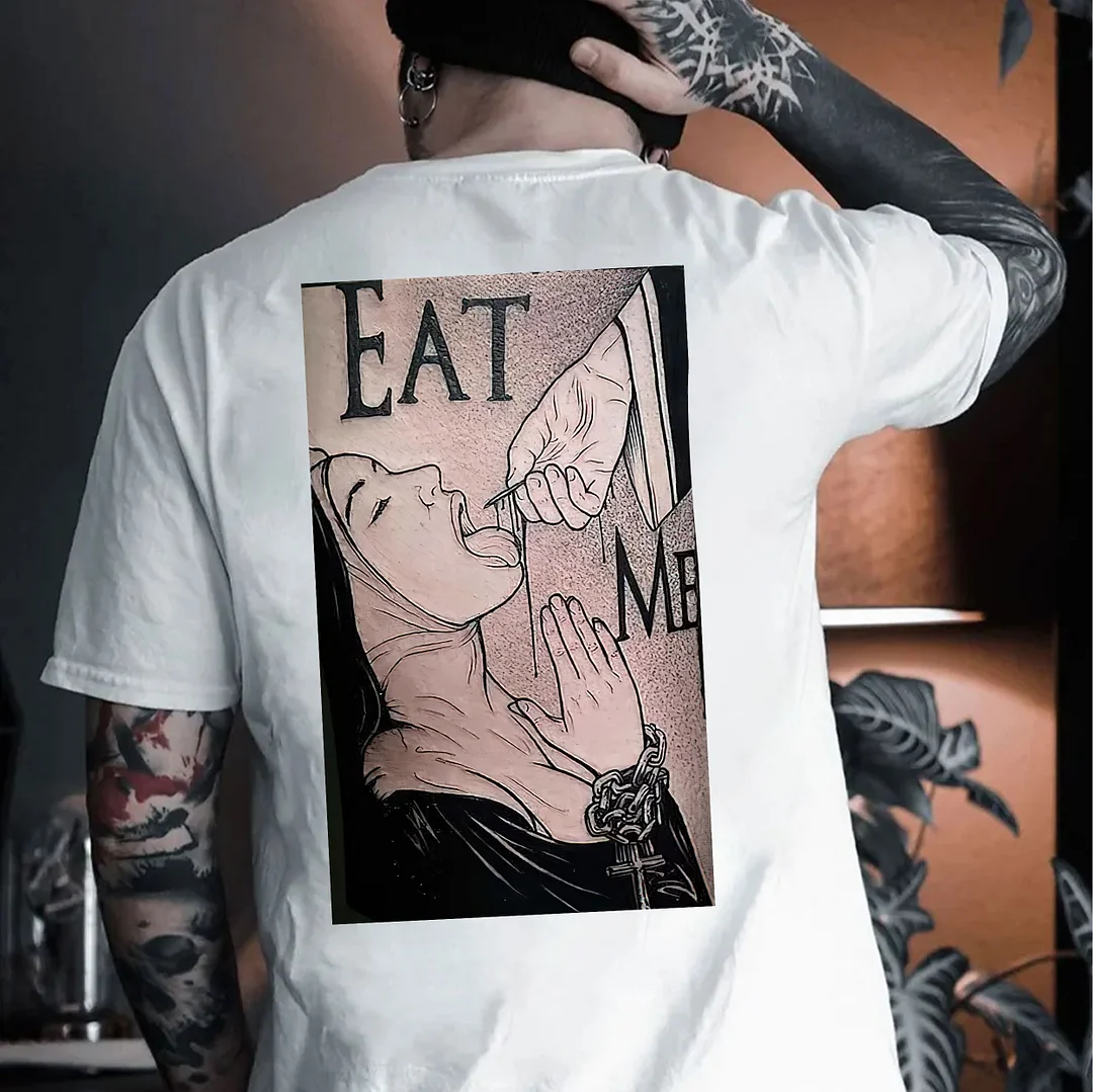 EAT ME Sexy Lady with Dirty Item Black Print T-shirt