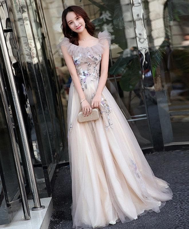 Cute Tulle Lace Long Prom Dress
