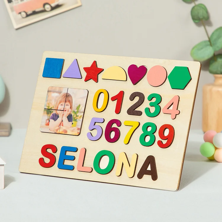 Personalized Wooden Name Puzzle with 1 Photo Baby Early Learning Toys