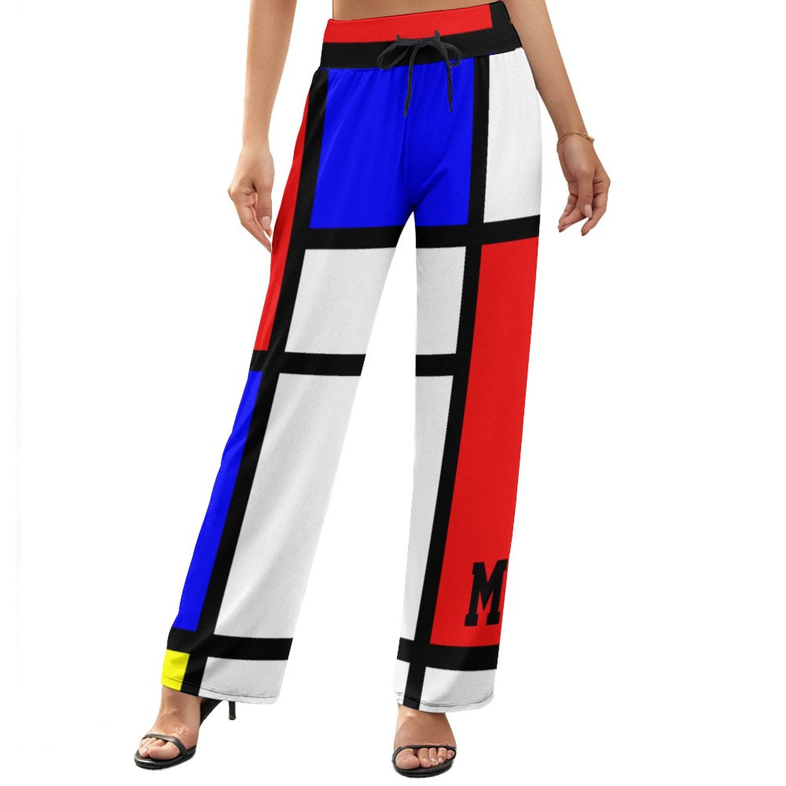 Initials Piet Mondrian Style Modern Art Printed Women S High Waist Wide