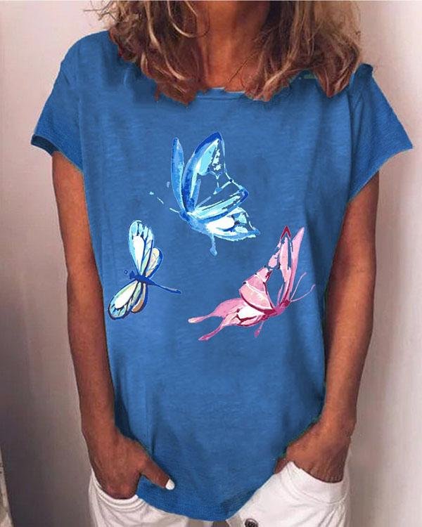 Hot Sale Butterfly Print Casual Short Sleeves T-Shirts - Chicaggo