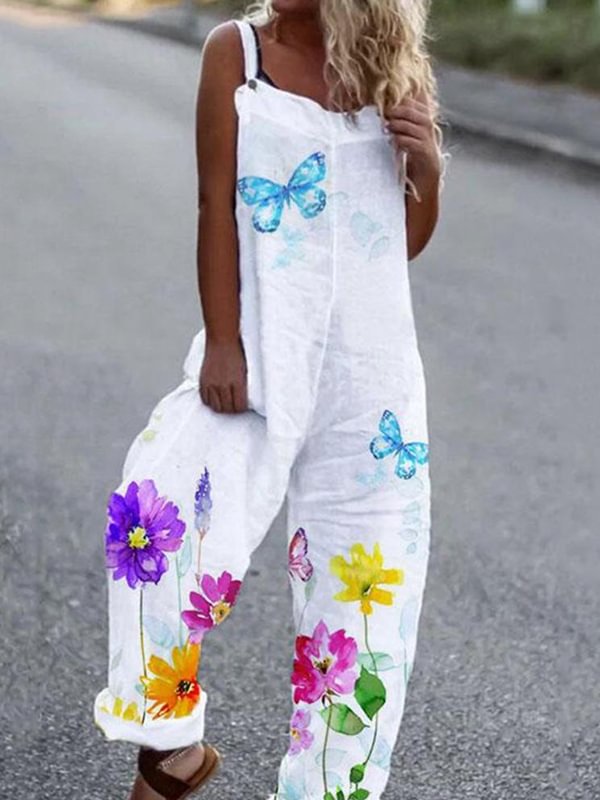 butterfly And Flowers Printed Casual Jumpsuit