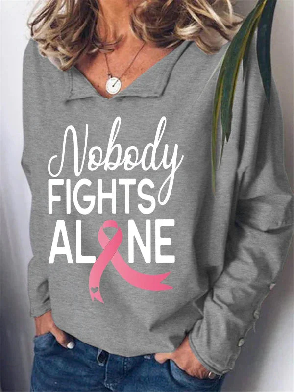 Nobody Fights Alone Pink Ribbon Long Sleeve T-shirt socialshop