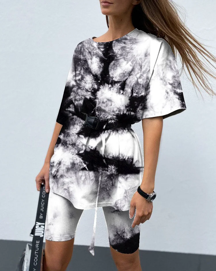 Casual Tie-dye Gradient Short-sleeved Suit