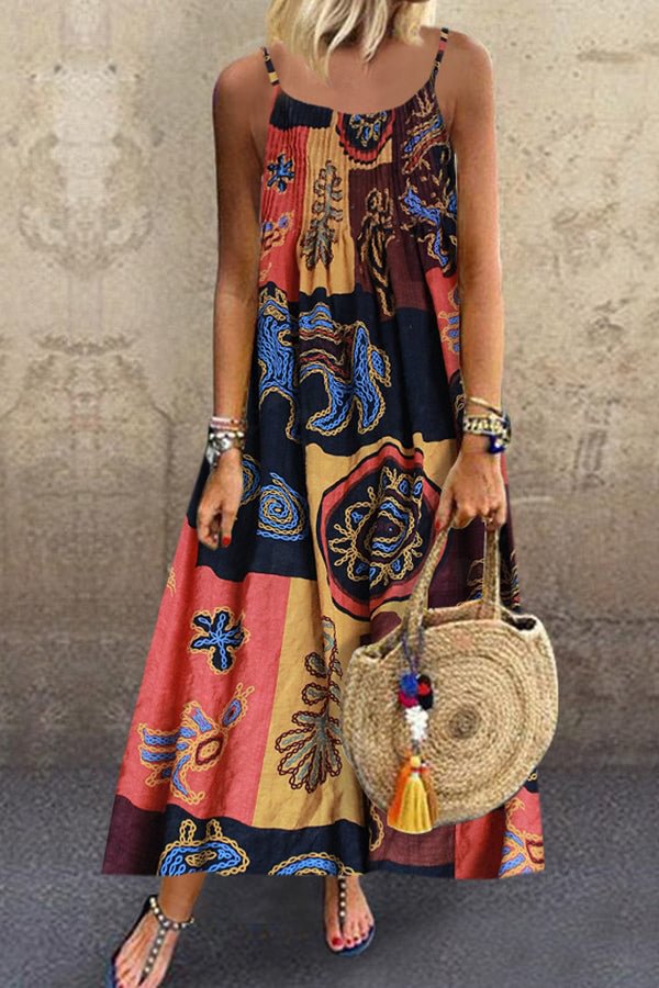Printed Sleeveless Spaghetti Straps Maxi Dress - BlackFridayBuys