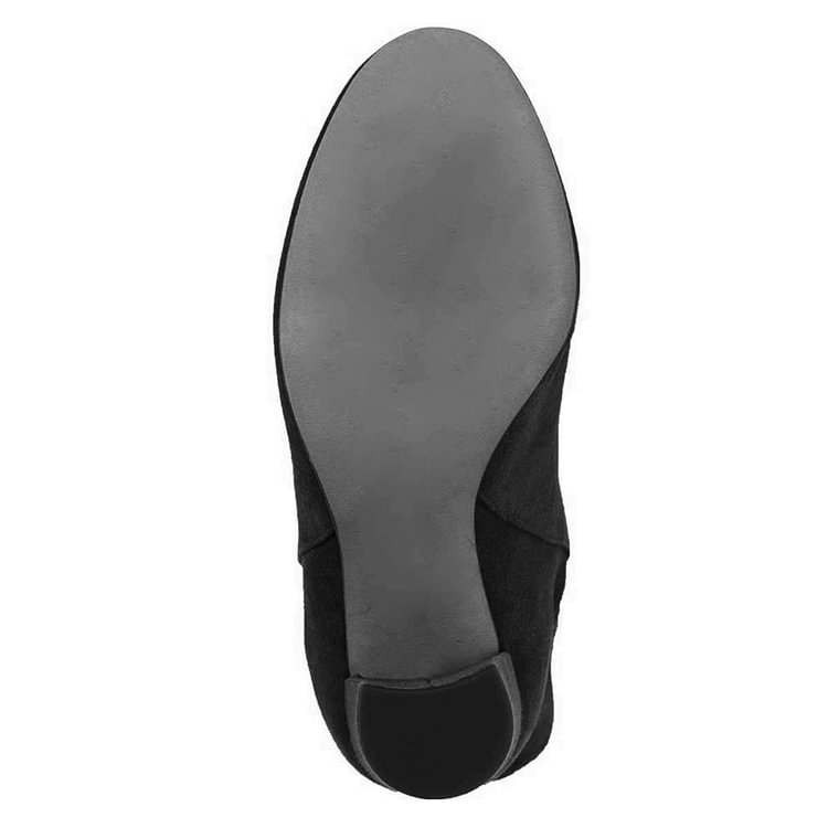 Black Suede Tassel Chunky Heel boots Ankle Boots |FSJ Shoes