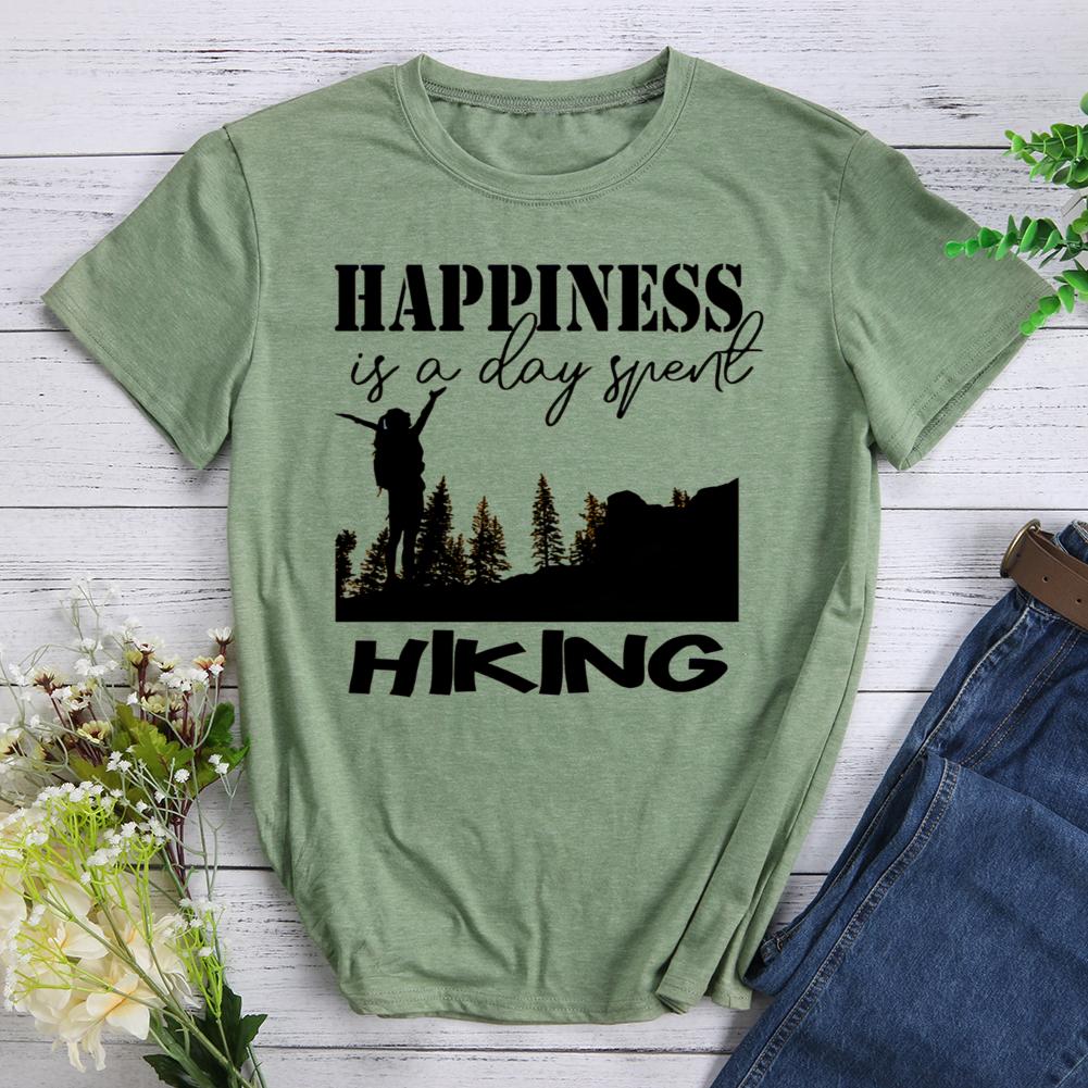 happiness is a day spent hiking Round Neck T-shirt-0022764-Guru-buzz