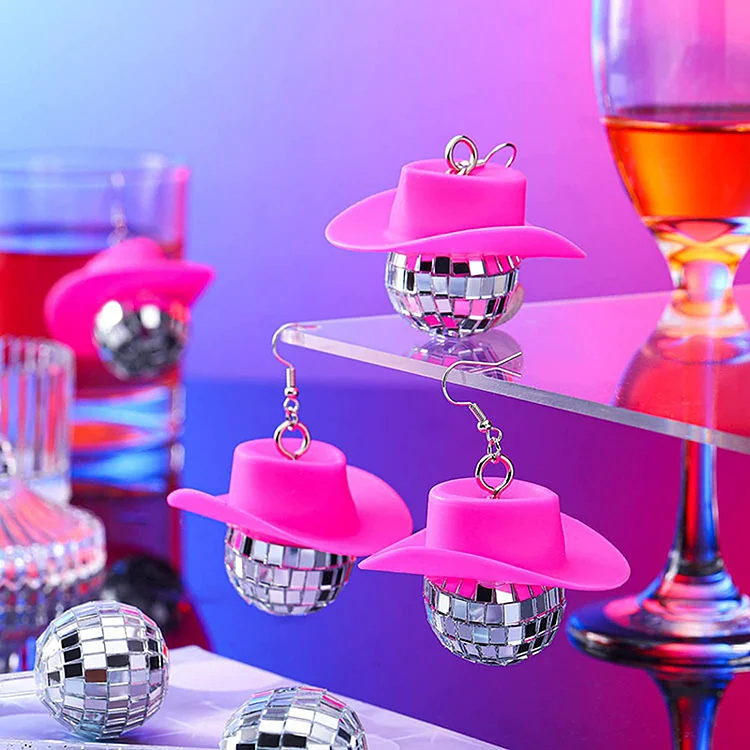 Disco Mirror Metallic Ball Cap Earrings-Pink