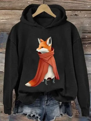 Women's Fun Fox Print Long Sleeve Hoodie