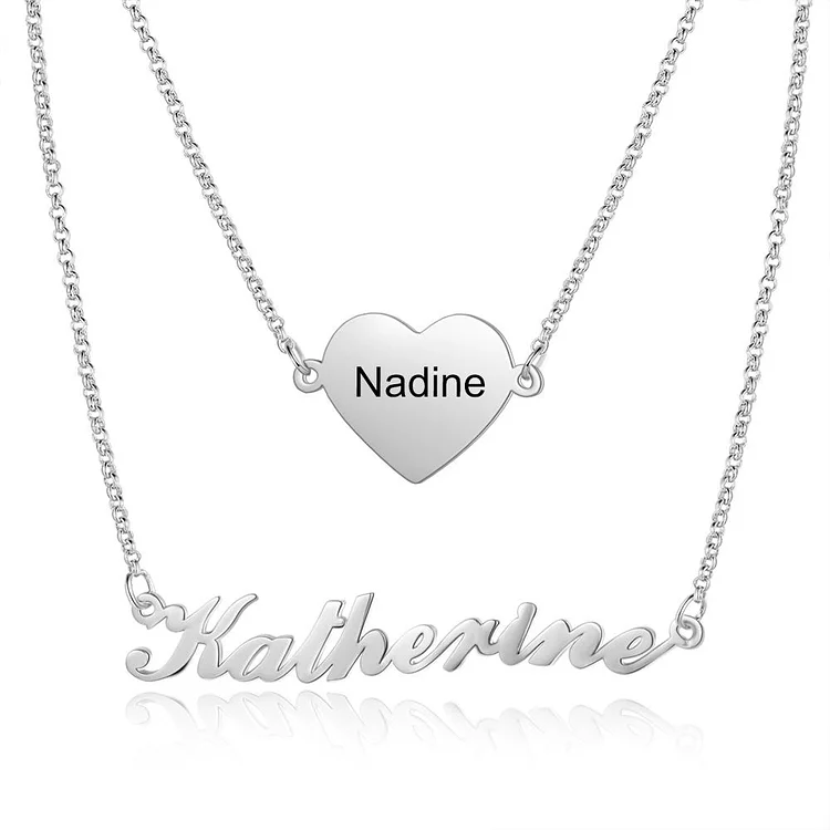 Layered Choker Name Necklace Personalized with Heart
