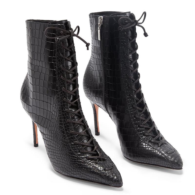 VCSHOES PU Snakeskin Point Toe Strap High Heel Ankle Boots