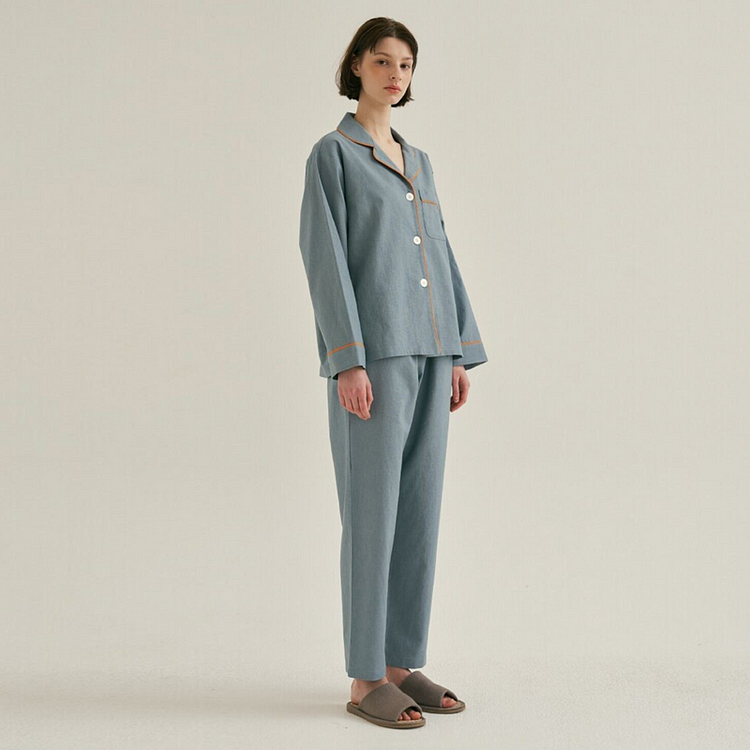 Blue Linen Pajama For Women-ChouChouHome