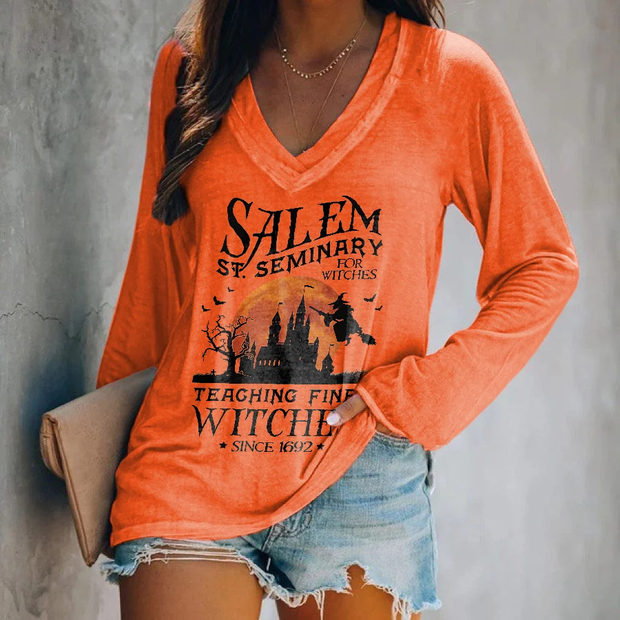 Salem ST. Seminary For Witches Printed Long-sleeved T-shirt