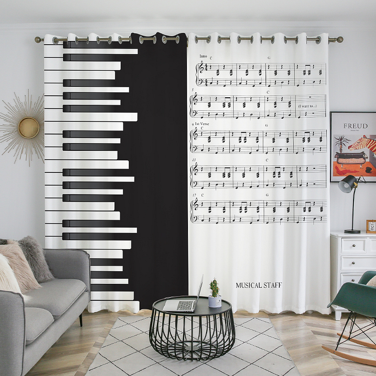 Indoor Semi-shading Curtains For Living Room or Bedroom Grommet Top With Piano 2 panels-ChouChouHome