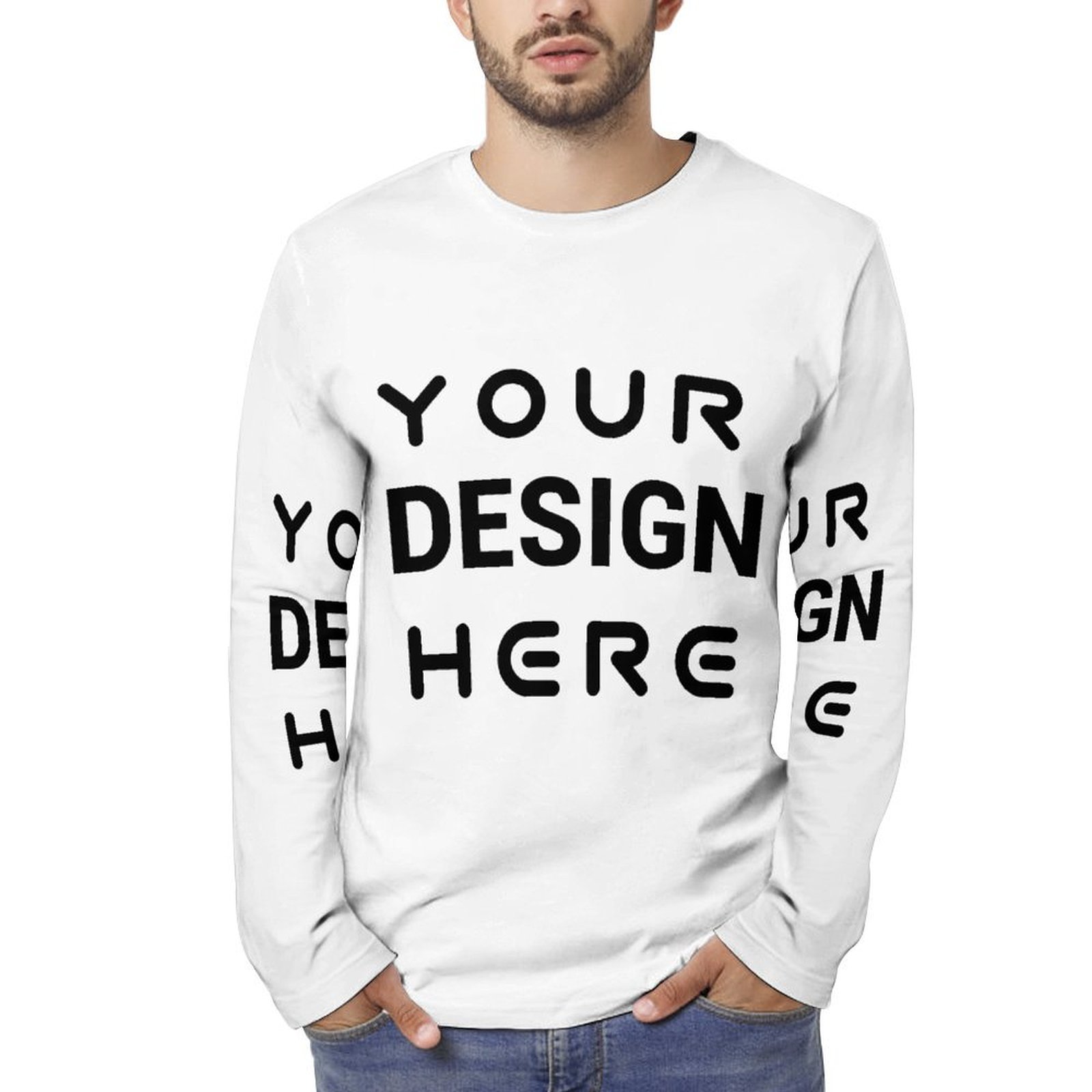 Customizable White Long Sleeve Polyester T-Shirt – Crew Neck, Size M, Personalized Text, Logo, Or Art