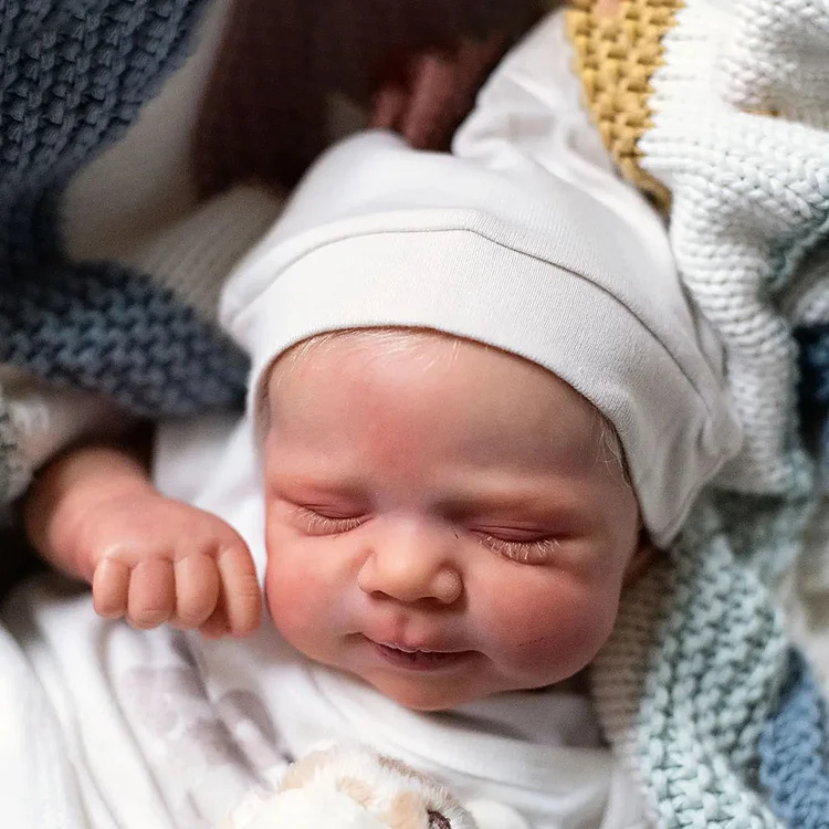 17" Newborn Lifelike Silicone Reborn Sleeping Baby Doll Boy Named Landon with Hand-painted Hair Eyes Closed