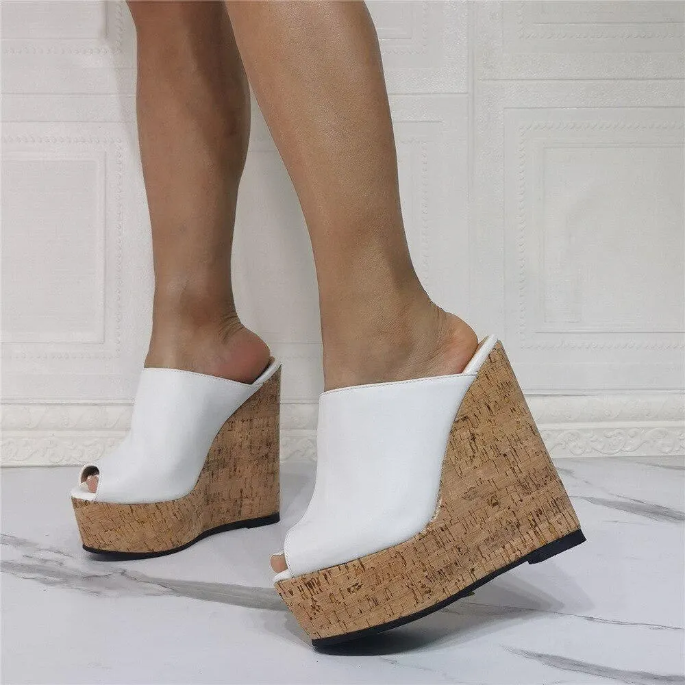 GOOSHOE Wedges Heel Slippers Peep-toe Easywear Prom Sandals Shoes