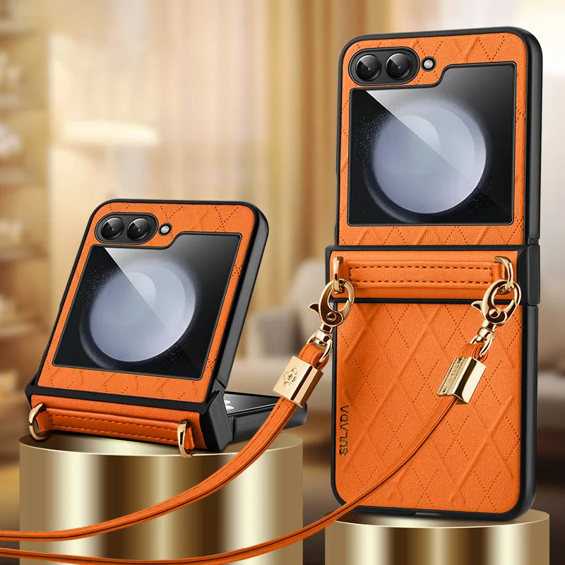 Luxury Crossbody Phone Case With Detachable Lanyard And Hinge For Galaxy Z Flip3/Z Flip4/Z Flip5