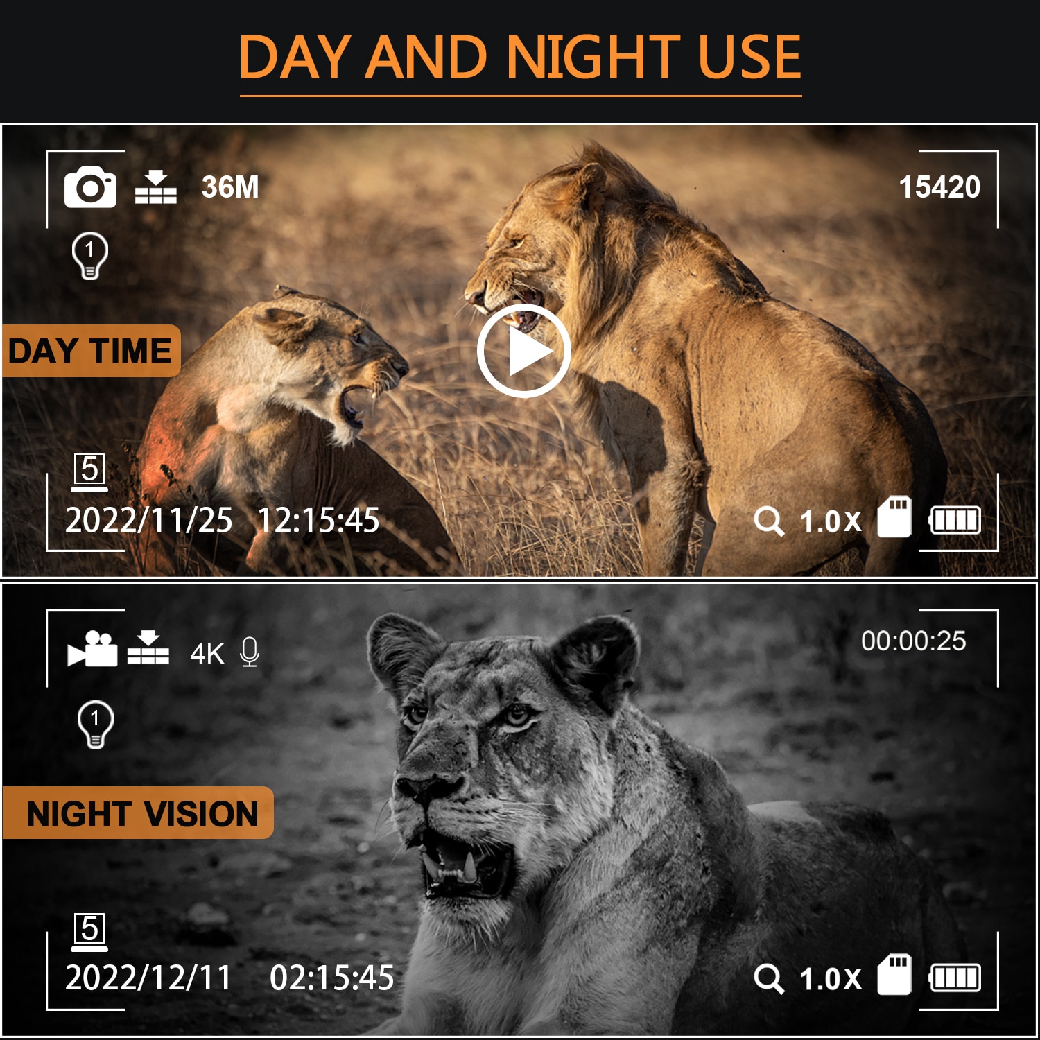 BekinTek 4K Night Vision Binoculars Rechargeable Digital Telescope Infrared Night View Goggles Full Dark Observing Starlight Sensor 7x IR 8x Zoom 3.2 Inches HD Screen 4K Video 36M Photo 4 Color Effect Support 360P ENV 4