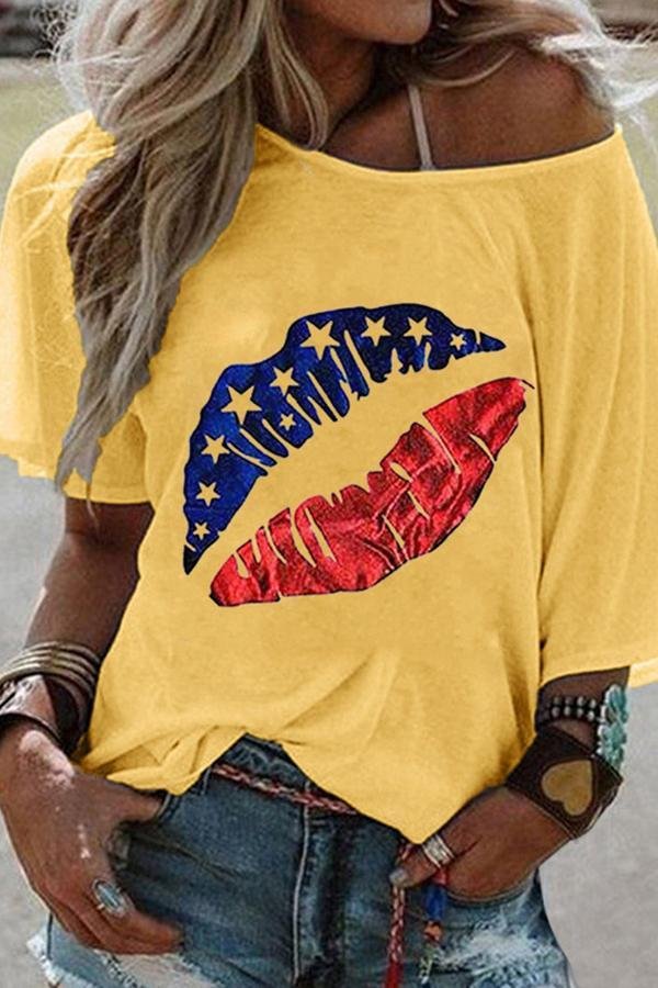 Lip Printed Batwing Sleeve Loose T-shirt (3 Colors) P13289