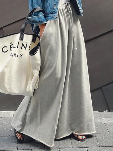 Urban Loose Wide Leg Drawstring Pleated Solid Color Pants