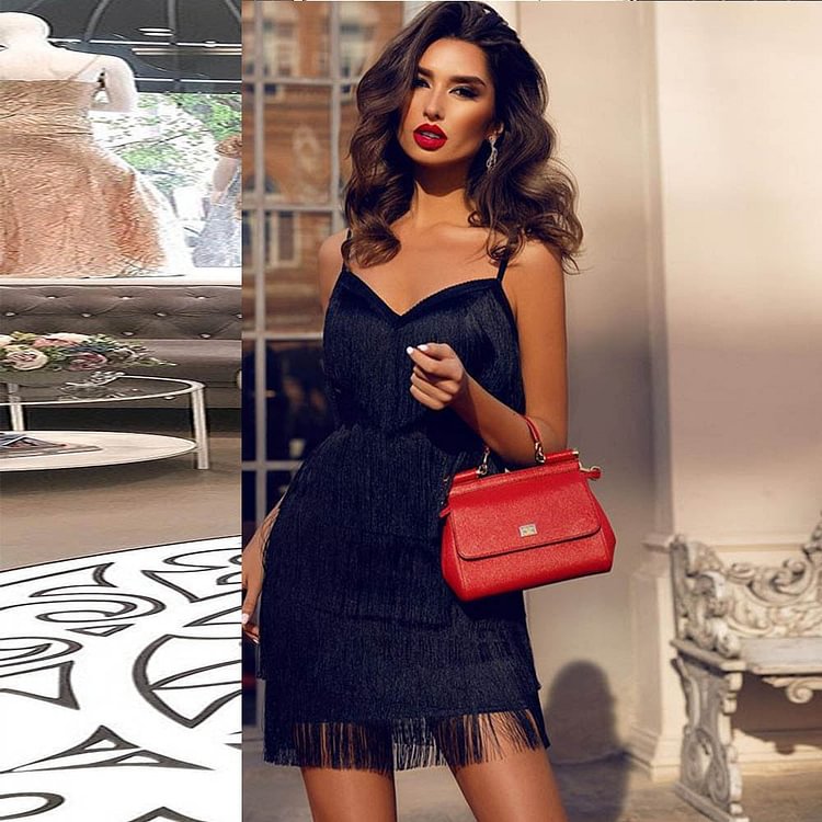 Ocstrade Bandage Dress Summer Red Party Dress Evening Luxury Women Tassel Fringed Black Sexy Bodycon Dress Club Outfits - BlackFridayBuys