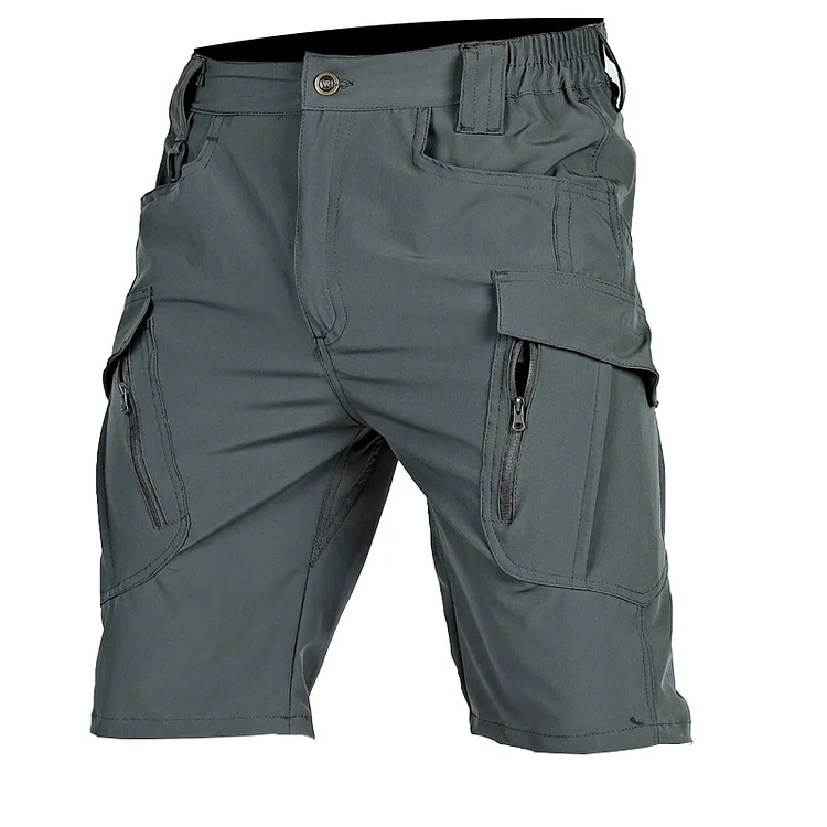 Casual Plain Zipper Multi-Pocket Elastic Waist Cargo Short Pant
