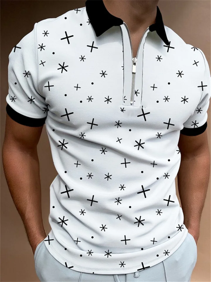 Men's Casual Polo Shirt Printed Short Sleeve White S M L XL 2XL 3XL 4XL-Cosfine