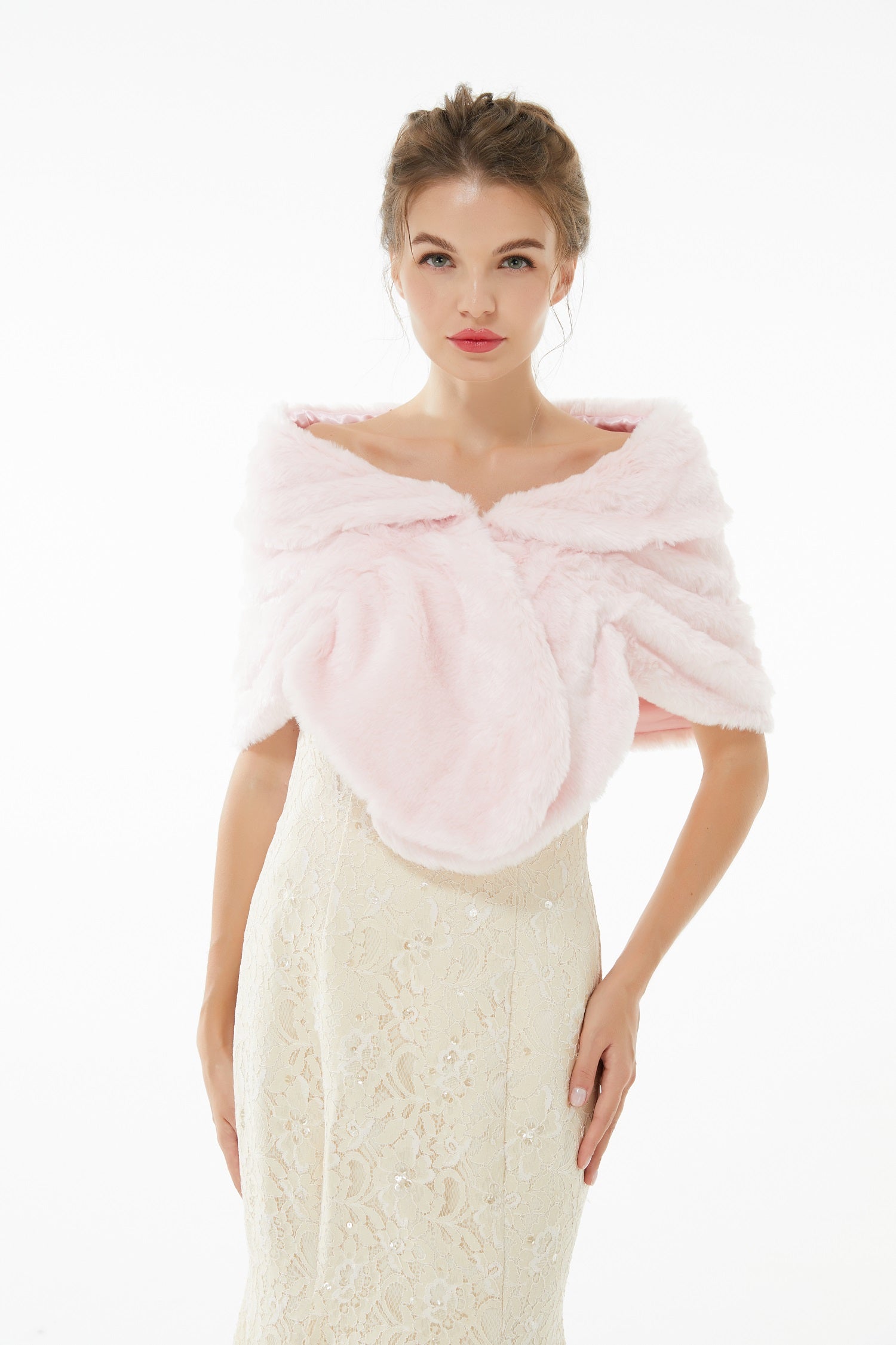 Dresseswow Soft Pink Faux Fur Wrap Wedding Shawl Bridal Covers