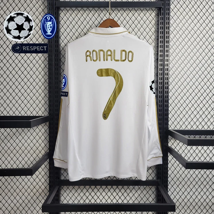 Retro Real Madrid 2011-12 Long sleeve home RONALDO  Football jersey retro