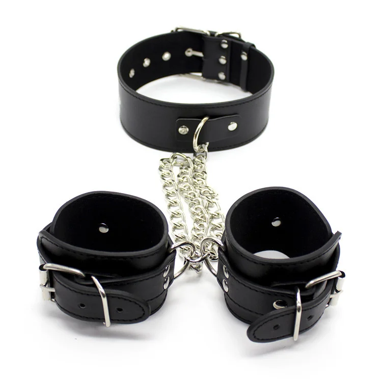 Leather Collar & Cuffs, Neck to Wrists Restraint Set - Rose Toy