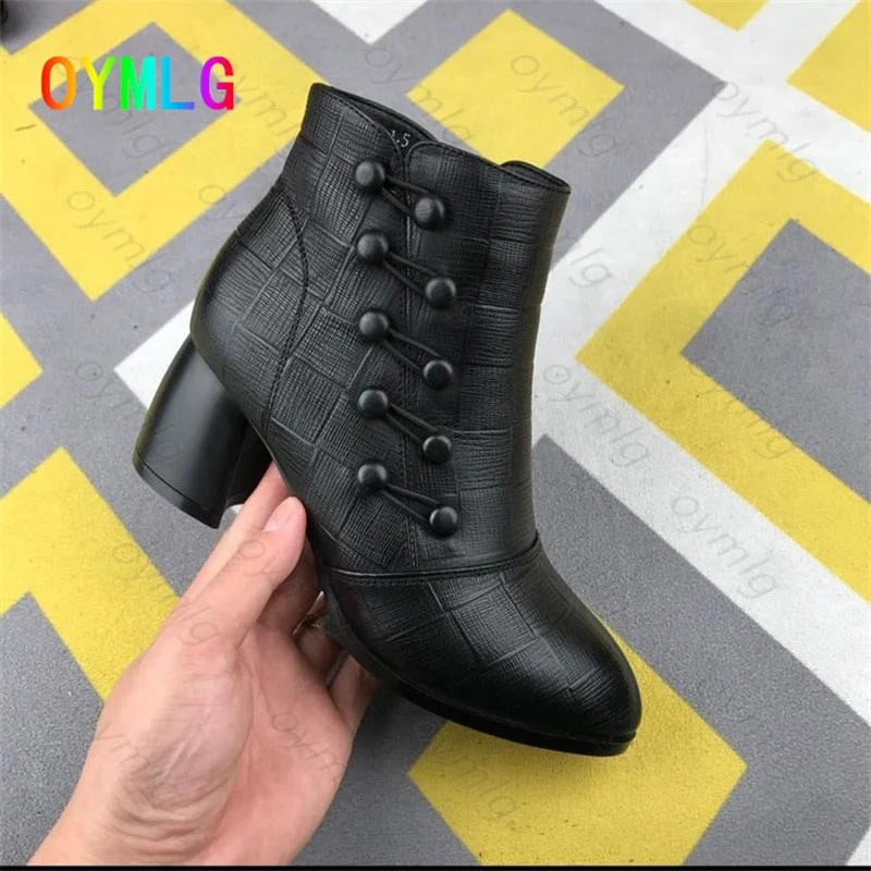 Pongl autumn and winter new leather high-heeled small short boots women's thick-heeled nude boots short ankle boots women shoes 425-1