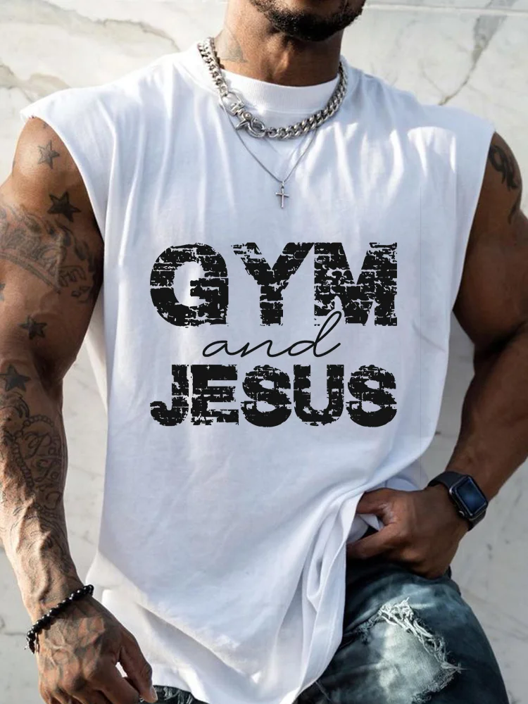 Comstylish GYM And Jesus Print GYM Vest