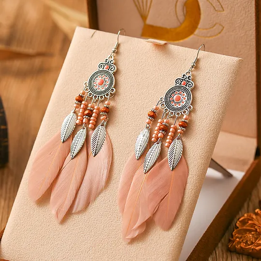 Feather Earrings Round Oil Dripping Craft Earrings Retro Ethnic Holiday Style Your Tixi Yiwu Daisy Jewelry
