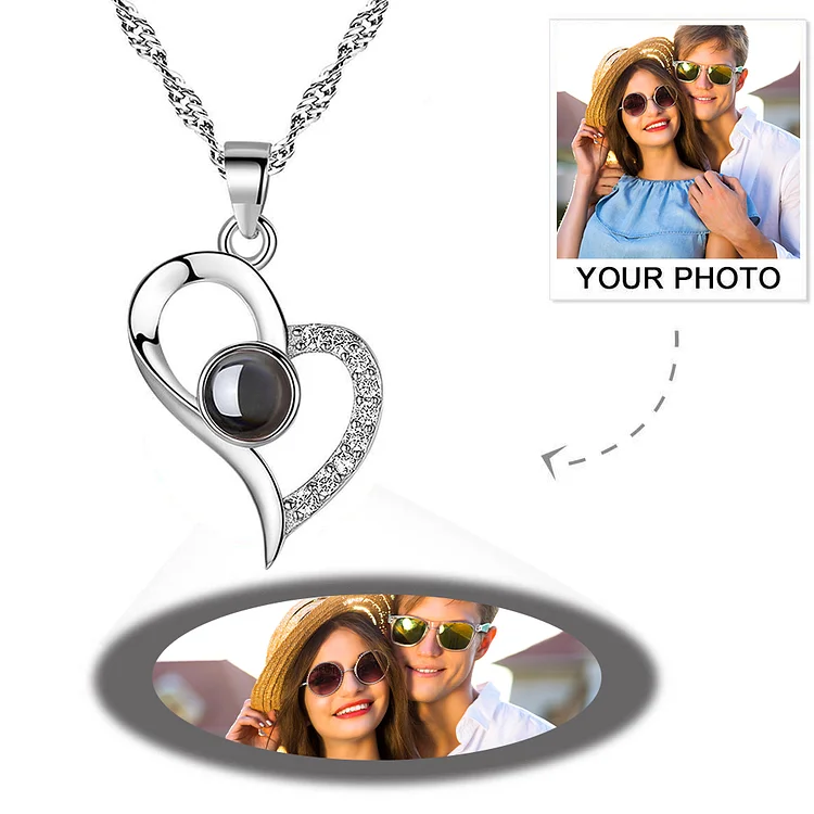 Custom Photo Projection Necklace Creative Silver Heart Necklace