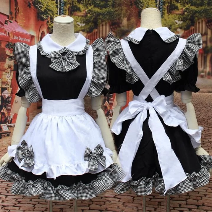 Grey Black Dress Maid Cosplay Costume SP153600