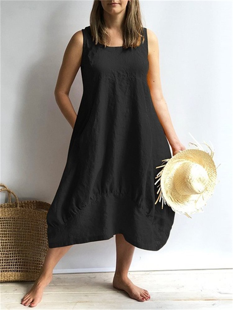 Pleated Puff Bottom Loose Fit Maxi Dress