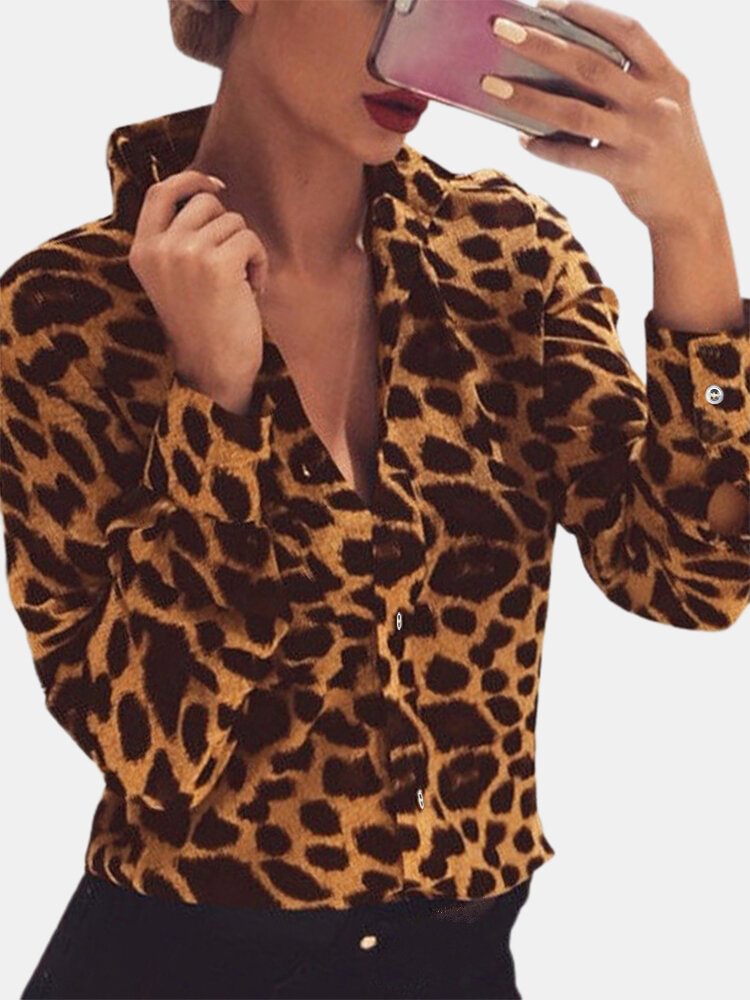 Leopard Printed Long Sleeve Button Shirt Women Blouse P1774249