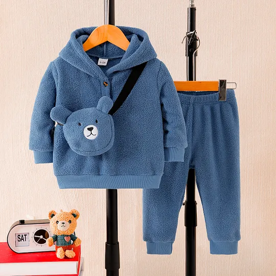 【6M-3Y】Boys' Solid Color Hooded Loungewear Set