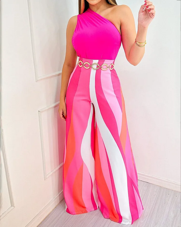 Casual Vest & Printed Pants Two-piece Set