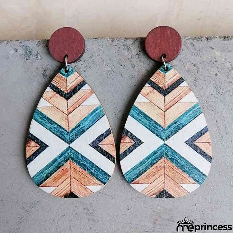 Geometric Wood Teardrop Earrings