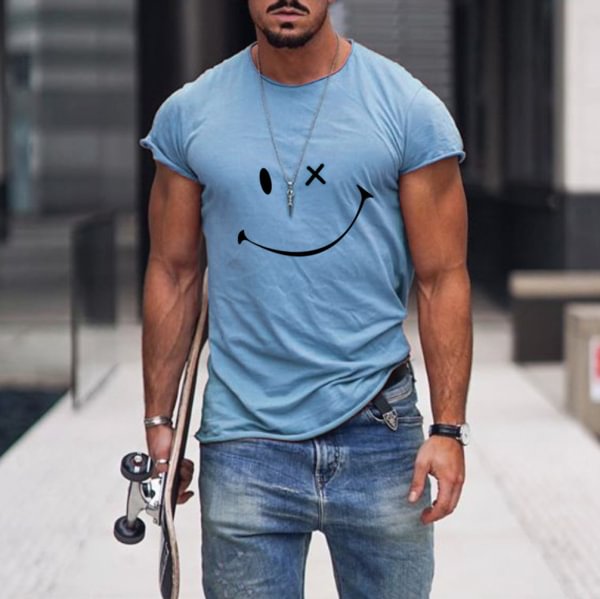 Mens Smile Round Neck Short Sleeve T-shirt